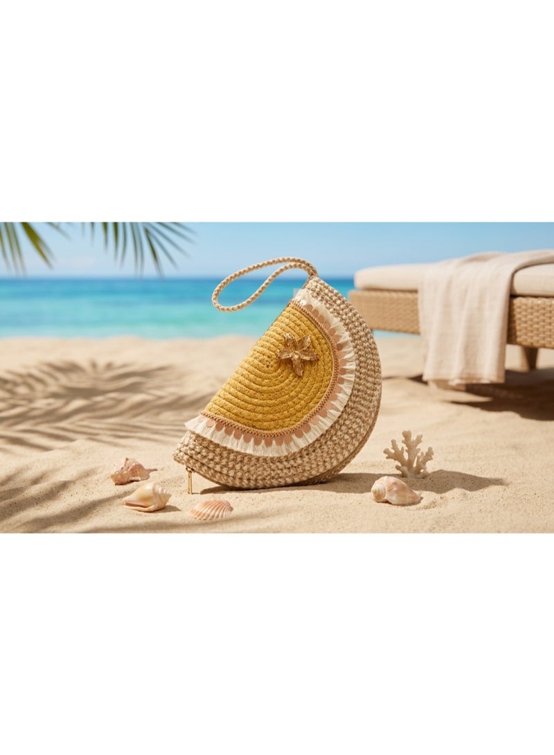 Golden Starfish Straw Clutch Bag - Image 2