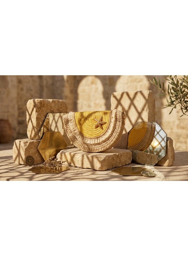 Golden Starfish Straw Clutch Bag - Image 5