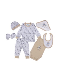 Babies Basic 7 Piece Unisex 100% Cotton Gift Set Include Bib, Blanket, Mitten, Cap, Romper, Top And Bottom Set  - Image 1