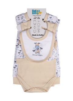 Babies Basic 7 Piece Unisex 100% Cotton Gift Set Include Bib, Blanket, Mitten, Cap, Romper, Top And Bottom Set  - Image 2