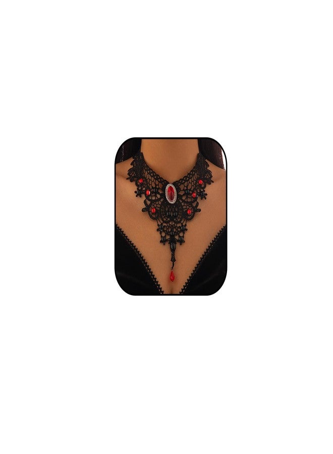 Asiamist Black Lace Choker Necklace for Women Gothic Red Crystal Necklace Vintage Vampire Necklaces Halloween Costume Accessories (Red) - Image 1