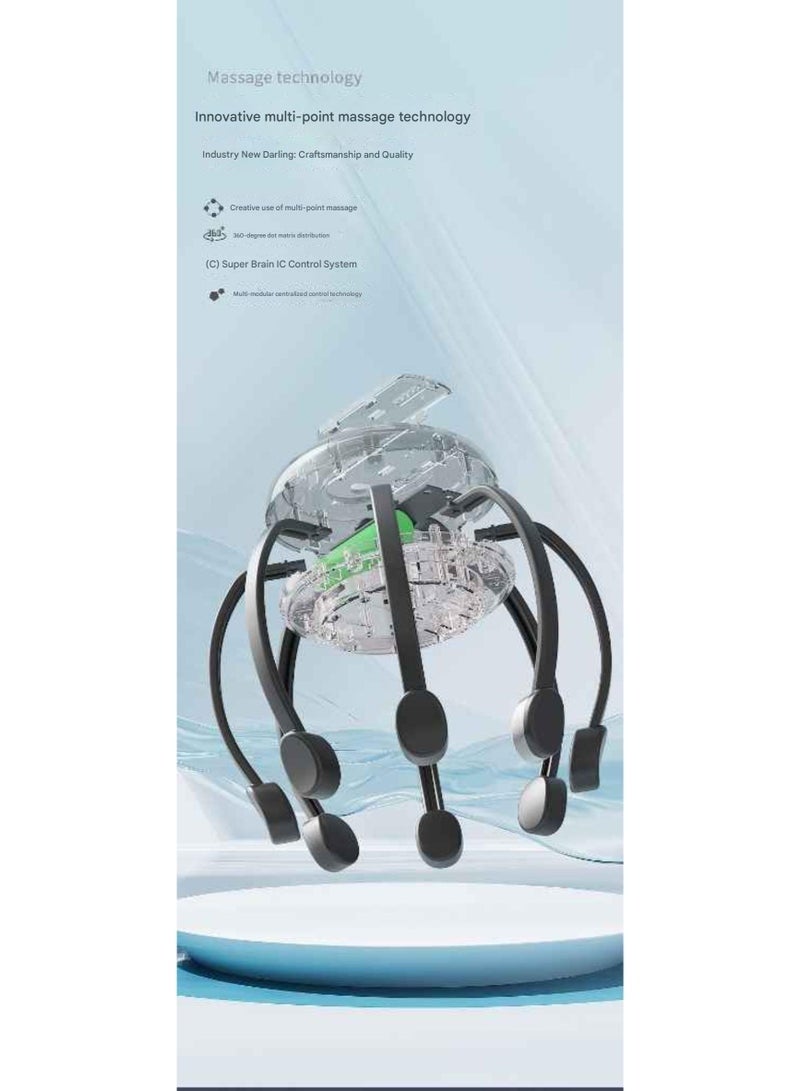 جهاز تدليك رأس ذكي، مدلك فروة الرأس على شكل أخطبوط، يهتز لتخفيف توتر أعصاب الرأس، يخفف الأرق والإرهاق، يعمل بعدة أوضاع، لاسلكي ومحمول، مناسب للرجال والنساء (أسود) - Image 3