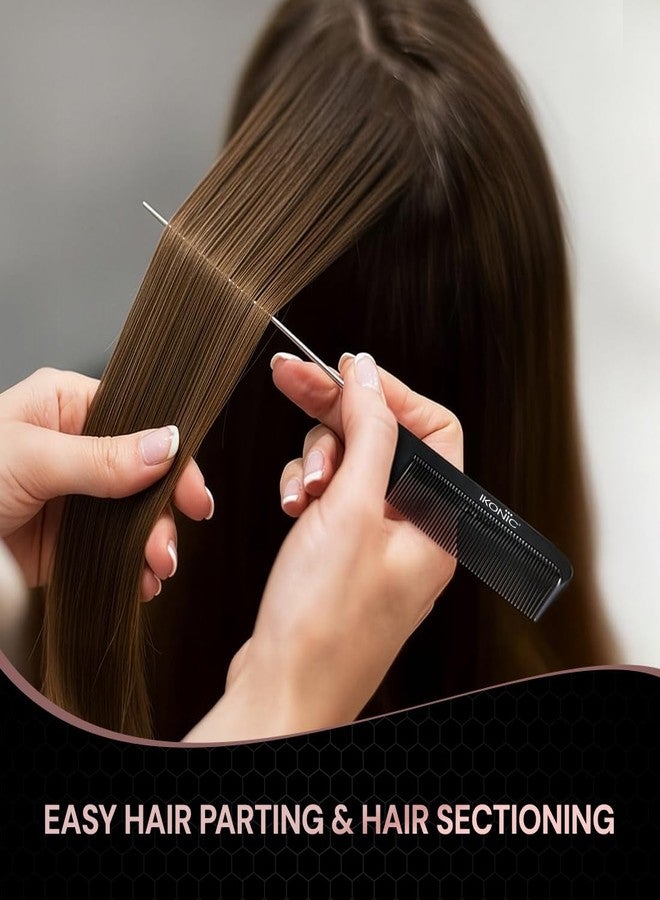 IKONIC CARBON COMB - CC-007 BLACK with Ionic Coating for Static free Styling, comes with an extended tapered steel handle that doubles as a Hair Picker, narrow teeth is ideal for normal hair type - Image 3