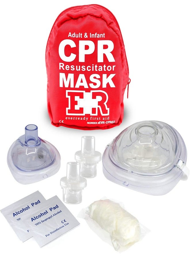Ever Ready First Aid Adult and Infant CPR Mask Combo Kit - Includes 2 CPR Masks with One-Way Valves, Pair of Vinyl Gloves, 2 Alcohol Prep Pads - Portable Emergency CPR Kit - Red - Image 1