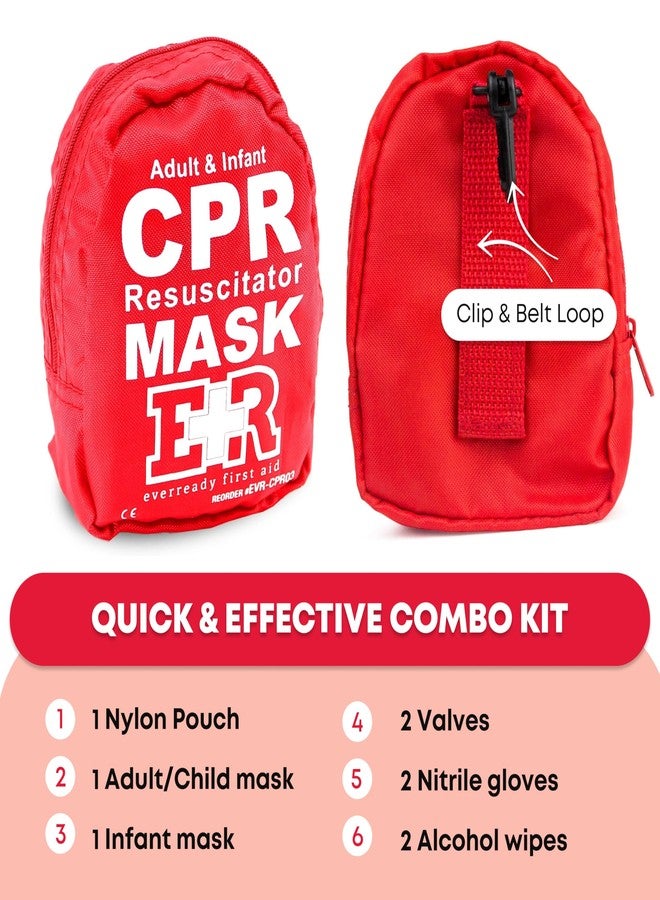 Ever Ready First Aid Adult and Infant CPR Mask Combo Kit - Includes 2 CPR Masks with One-Way Valves, Pair of Vinyl Gloves, 2 Alcohol Prep Pads - Portable Emergency CPR Kit - Red - Image 3