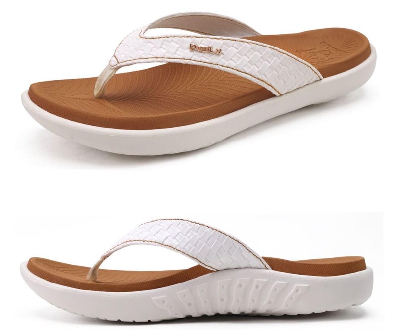 KuaiLu Flip Flops for Women Ladies Yoga Mat Comfortable Sport Walking Thong Sandal With Plantar Fasciitis Arch Support Slip-on Slides Indoor Outdoor For Summer Size 8 White Khaki - Image 1