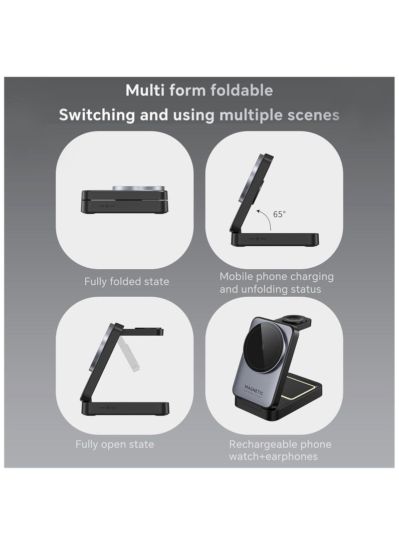 Foldable 3 in 1 Wireless Charger for iPhone,15W MagSafe Stand iPhone Travel Compatible with iPhone16-12 Apple Watch Airpods Pro - Image 5