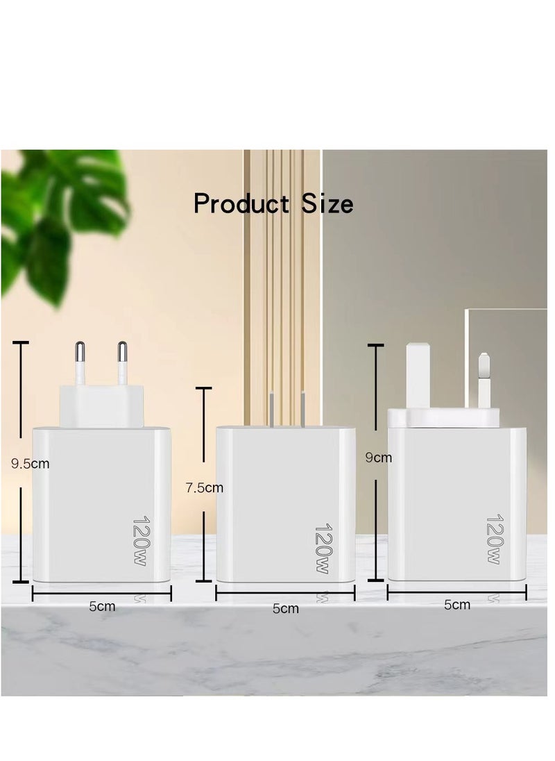 Generic - 120W USB Charger UK Muti Plugs 5 Ports Multifunctional Super Fast Charging Mobile Phone Type C Travel Power Adapter for iPhone Xiaomi Samsung (White) - Image 1