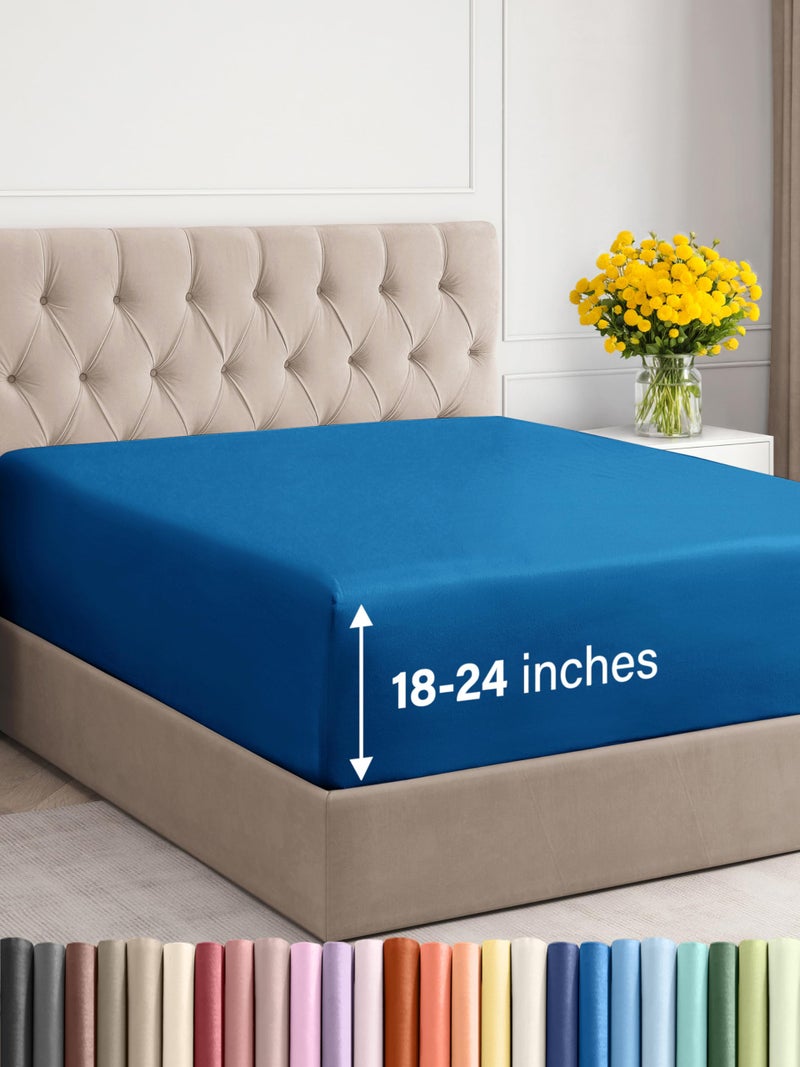 CGK Unlimited CGK Unlimited Extra Deep Twin XL Fitted Sheet - Hotel Luxury Single Fitted Sheet Only - Easily Fits 18 inch to 24 inch Mattress - Soft  Wrinkle Free & Breathable Royal Blue Fitted Sheet  - Image 1
