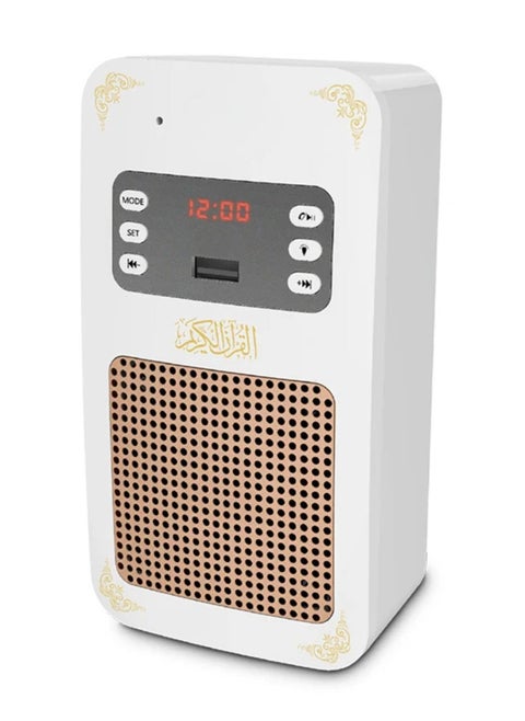 Portable Quran Speaker with Bluetooth Connectivity, White Color, Compact Design for Audio Playback