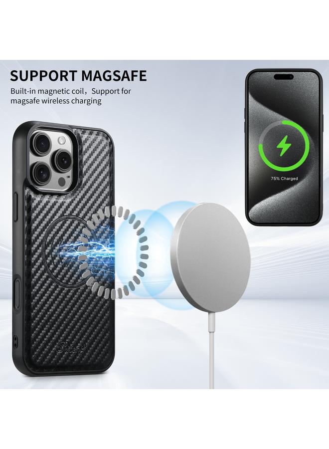 Suteni Case For iPhone 12 Pro TXWH18 Carbon Fiber Texture Detachable Wallet MagSafe Phone Case - Image 3