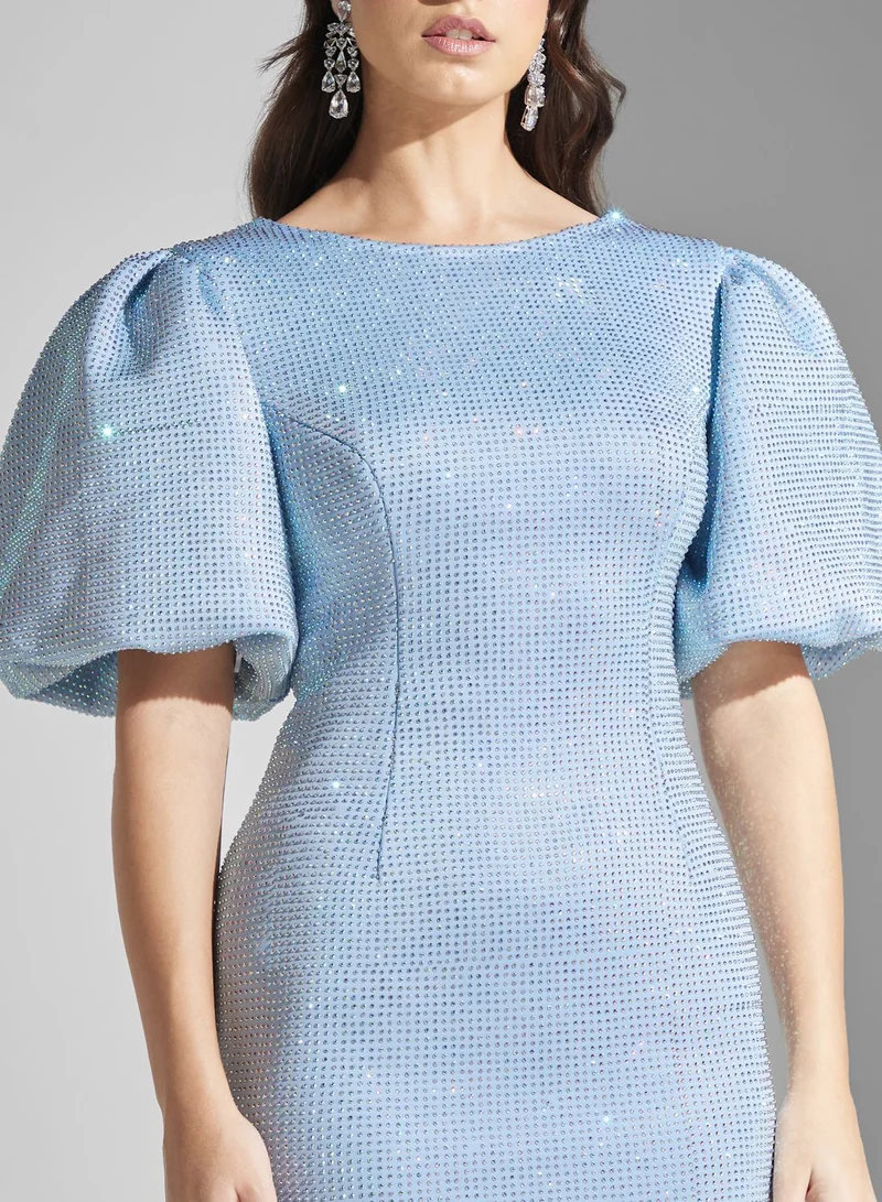 Yaser albik Sequin Puff-Sleeve Dress