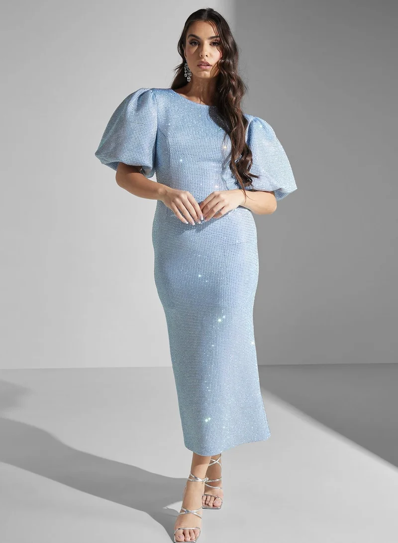 Yaser albik Sequin Puff-Sleeve Dress