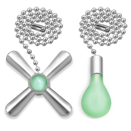 Dotlite Silver Ceiling Fan Pull Chain Set 2Pack 3mm Diameter Beaded Fluorescent Decorative Pendant Extension 12in Lighting  Fan Chain Extender with Connector Glow in The DarkSilver