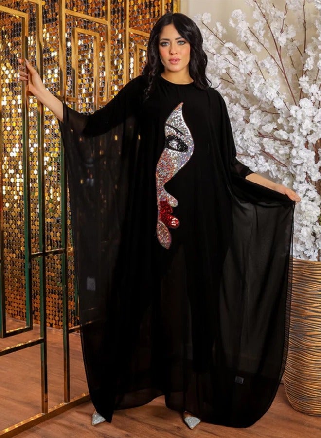 زمرد چلابية دبي شيفون - تطريز - Image 3
