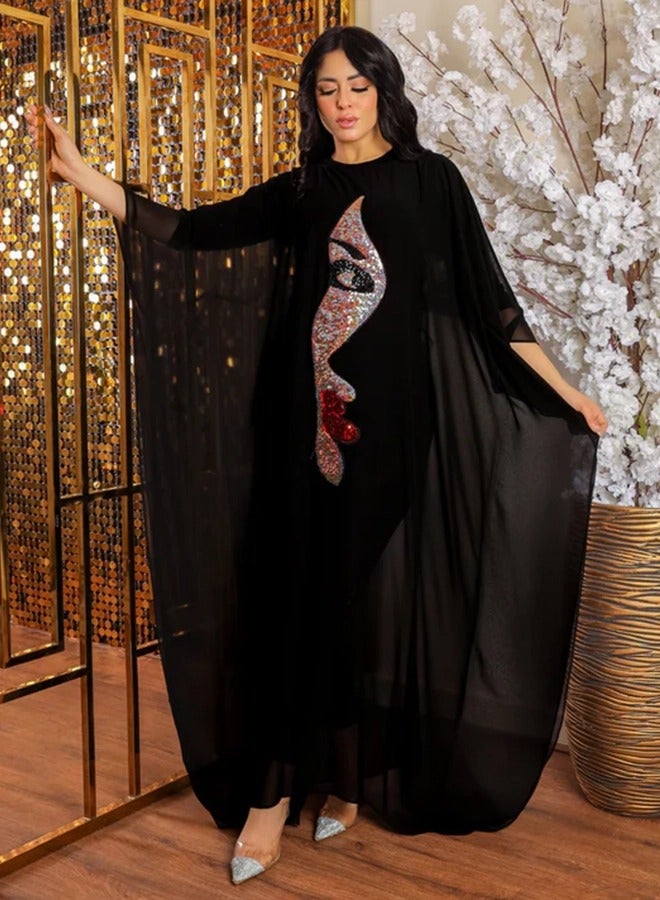زمرد چلابية دبي شيفون - تطريز - Image 4