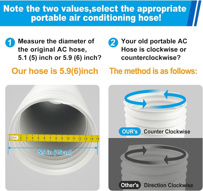 Qualward Portable Air Conditioner Hose 5.9 Inch Diameter - Exhaust Vent with Anti-Clockwise Thread, Up to 80 Inches - Image 2