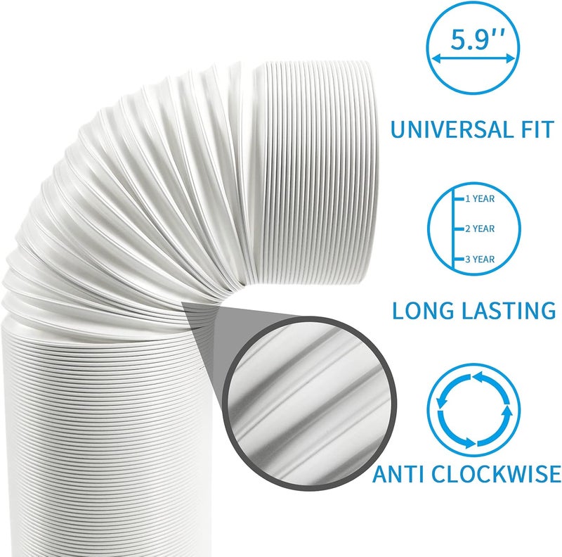 Qualward Portable Air Conditioner Hose 5.9 Inch Diameter - Exhaust Vent with Anti-Clockwise Thread, Up to 80 Inches - Image 4