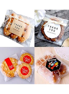 HomarKet 100PACK Self Adhesive Cookie Bags Cellophane Treat Bags Party Favor Packaging Candy Bags for Gift Giving with Stickers(White Polka Dot,14x14 cm)  - Image 3