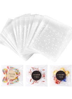 HomarKet 100PACK Self Adhesive Cookie Bags Cellophane Treat Bags Party Favor Packaging Candy Bags for Gift Giving with Stickers(White Polka Dot,14x14 cm)  - Image 1