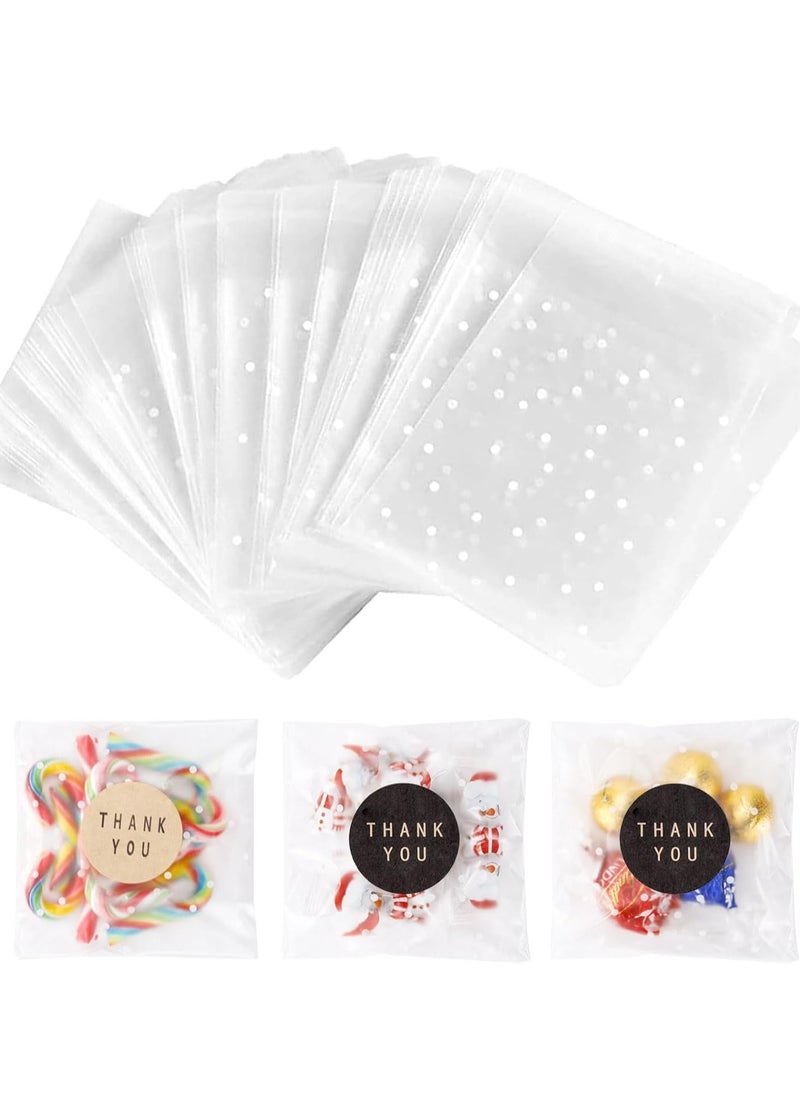 HomarKet 100PACK Self Adhesive Cookie Bags Cellophane Treat Bags Party Favor Packaging Candy Bags for Gift Giving with Stickers(White Polka Dot,14x14 cm)  - Image 1