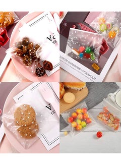 HomarKet 100PACK Self Adhesive Cookie Bags Cellophane Treat Bags Party Favor Packaging Candy Bags for Gift Giving with Stickers(White Polka Dot,14x14 cm)  - Image 2