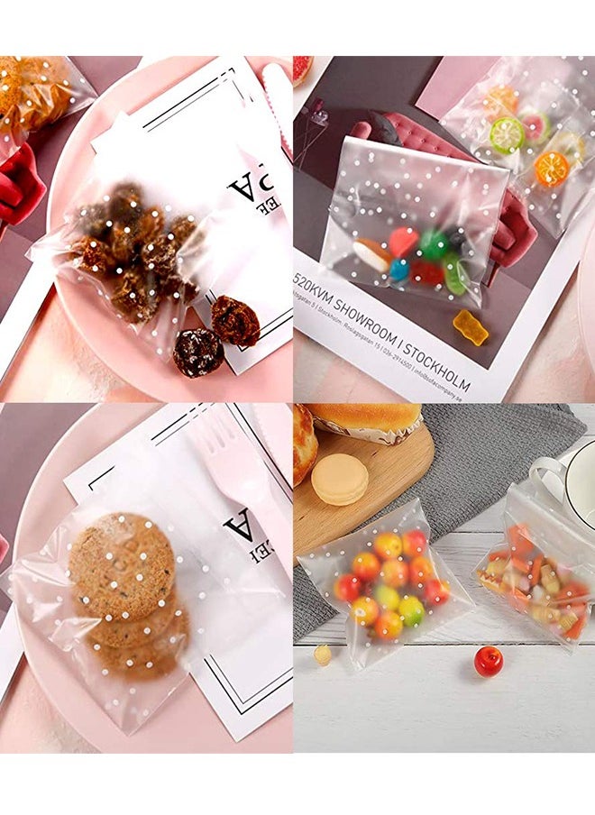 HomarKet 100PACK Self Adhesive Cookie Bags Cellophane Treat Bags Party Favor Packaging Candy Bags for Gift Giving with Stickers(White Polka Dot,14x14 cm)  - Image 2