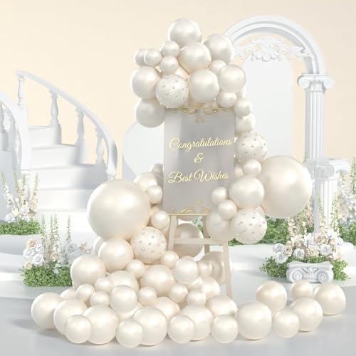 Yumiche Pearl Balloon Arch Pearl White Sand Double Stuffed Balloons Arch With Pearl Stickers 5101218 Inch Bridal Shower Balloon Arch Pearl Ivory Balloon Garland For Wedding Birthday Baby Shower Decorations - Image 1