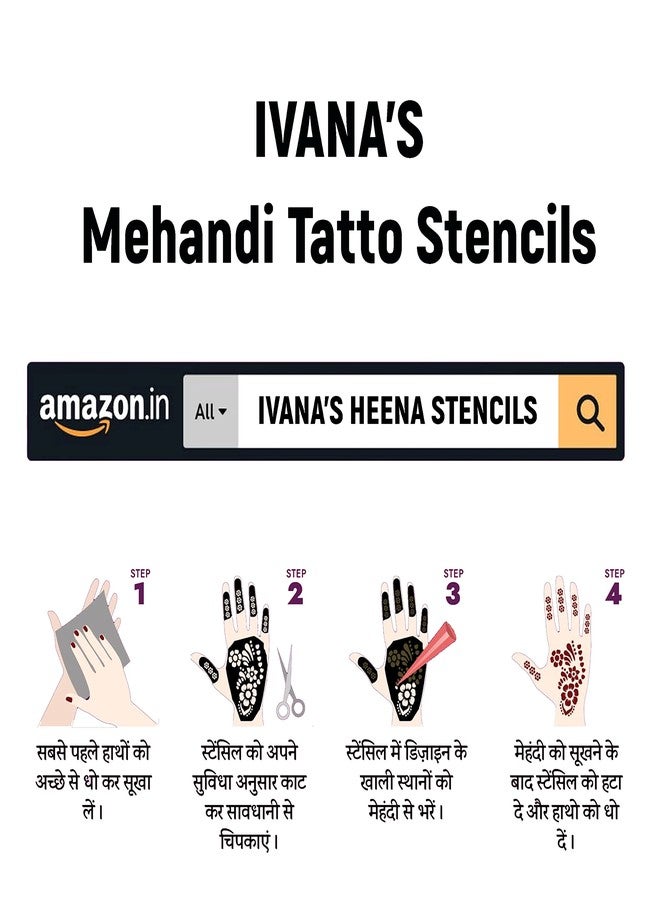 إيفاناز ملصقات حناء إيفانا لليدين | الجسم | الأصابع | الوجه للنساء والفتيات والأطفال، عبوة من قطعتين، NIV-329 - Image 5