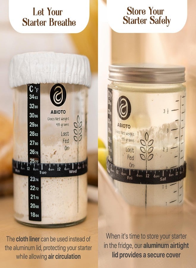 ABIOTO Sourdough Starter Kit with 10" Round & 11" Oval Banneton Proofing Basket and 34oz Starter Jar - Beginner-Friendly Sourdough Bread Baking Supplies and Baking Gifts for Women, Men, and Bread Bakers - Image 2