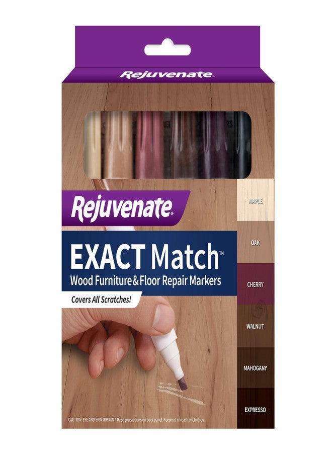 Rejuvenate Exact Match Wood Furniture & Floor Repair Markers, 6 Count, Brown Markers Cover All Scratches, Scuffs And Damage To Wood Furniture And Flooring - Image 1