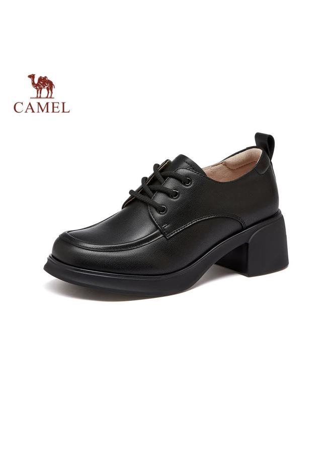 Camel Women's Oxford Shoes British Style Versatile Deep Mouth Chunky Heel Single Shoes L26s714007 Black 37