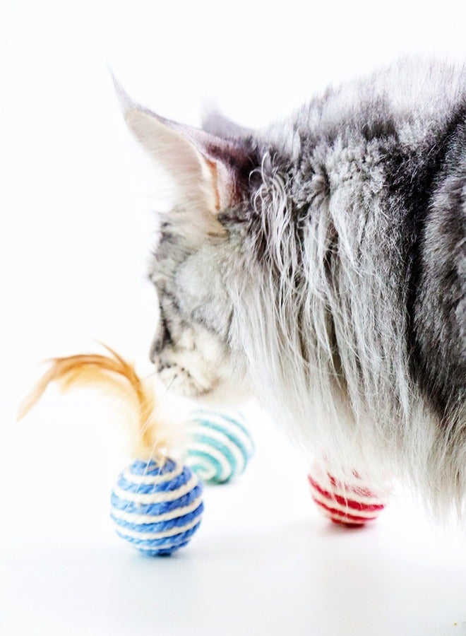 Cat Sisal feather Ball Pack of 3, Assorted Colored Sisal Balls for Cats to Scratch, Pet, Bite or Chase, Interactive Cat Toys for Indoors Cats Rotatable Interactive Rope Ball(color random) - Image 4