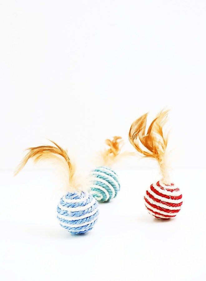 Cat Sisal feather Ball Pack of 3, Assorted Colored Sisal Balls for Cats to Scratch, Pet, Bite or Chase, Interactive Cat Toys for Indoors Cats Rotatable Interactive Rope Ball(color random) - Image 5