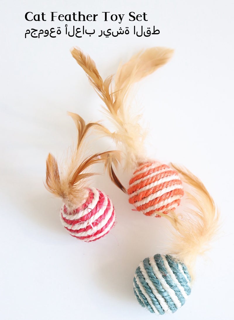 Cat Sisal feather Ball Pack of 3, Assorted Colored Sisal Balls for Cats to Scratch, Pet, Bite or Chase, Interactive Cat Toys for Indoors Cats Rotatable Interactive Rope Ball(color random) - Image 1