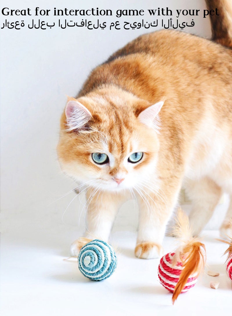 Cat Sisal feather Ball Pack of 3, Assorted Colored Sisal Balls for Cats to Scratch, Pet, Bite or Chase, Interactive Cat Toys for Indoors Cats Rotatable Interactive Rope Ball(color random) - Image 2