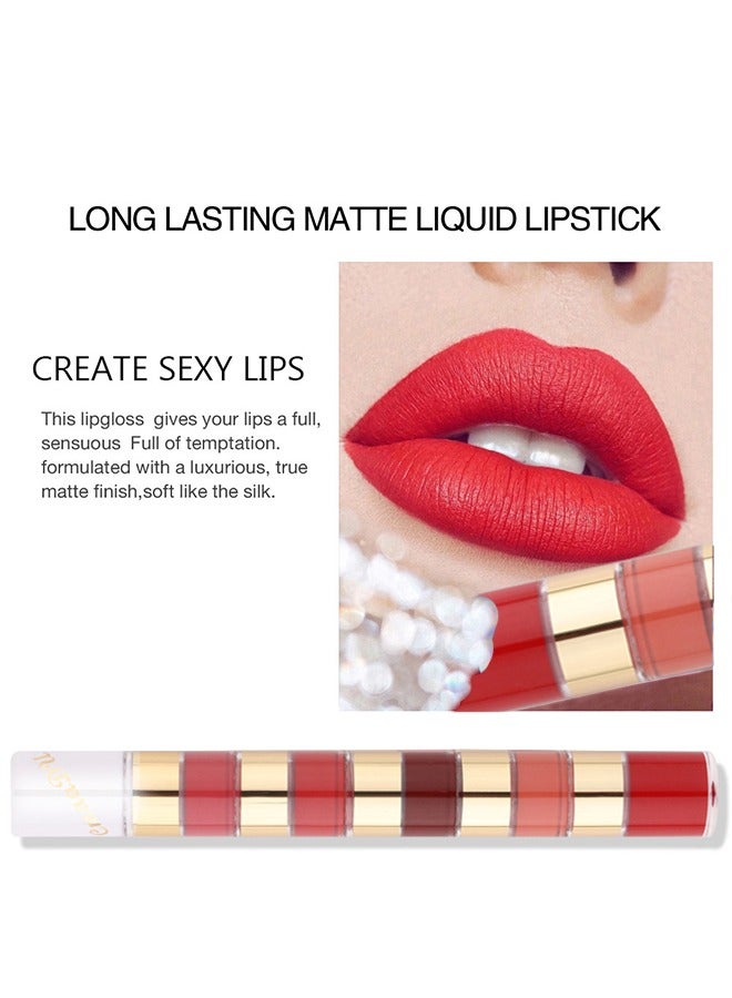 سمادو 5 ألوان أحمر شفاه سائل ، طقم أحمر شفاه صغير للنساء ، مقاوم للماء طويل الأمد أحمر غامق غير لامع ، أحمر شفاه سحري دائم صغير 24 ساعة # 02 - Image 3