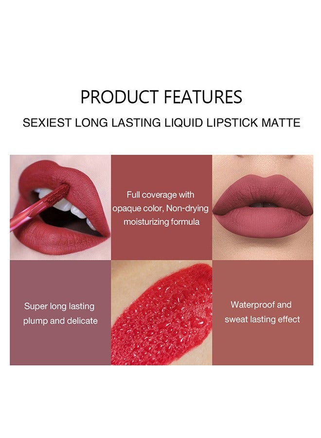 سمادو 5 ألوان أحمر شفاه سائل ، طقم أحمر شفاه صغير للنساء ، مقاوم للماء طويل الأمد أحمر غامق غير لامع ، أحمر شفاه سحري دائم صغير 24 ساعة # 02 - Image 4