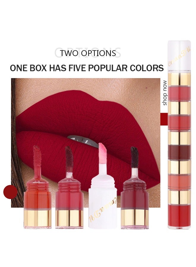 سمادو 5 ألوان أحمر شفاه سائل ، طقم أحمر شفاه صغير للنساء ، مقاوم للماء طويل الأمد أحمر غامق غير لامع ، أحمر شفاه سحري دائم صغير 24 ساعة # 02 - Image 5