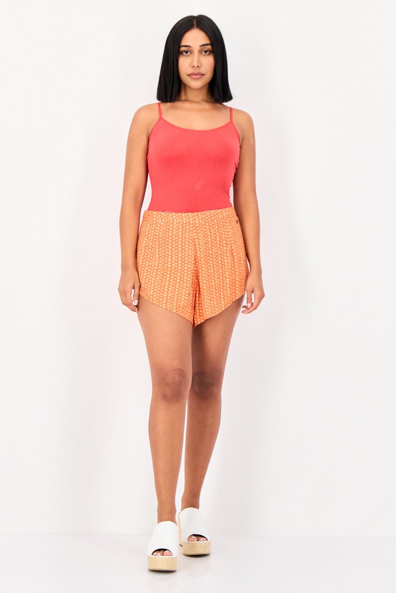 Billabong Women Allover Print Basic Shorts, Orange - Image 4