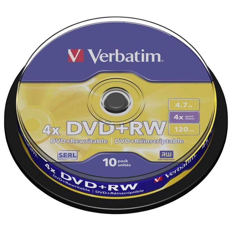 43488 قرص DVD+RW بسرعة 4X قرص قابل لإعادة الكتابة 4.7GB فضي غير لامع (عبوة من 10 علبة كعكة)