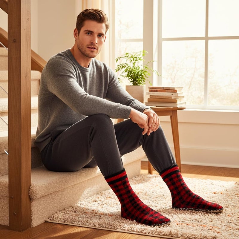 Cozylook Mens Slipper Socks Fleece Lined Non-slip Soles, Winter Soft Thick Cozy Home Boots, Warm Fuzzy House Shoes Indoor, Adult Size 12-13 - Image 3