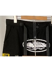 Corteiz Devil Island Cargo Pants Unisex Loose Fit Black white seal