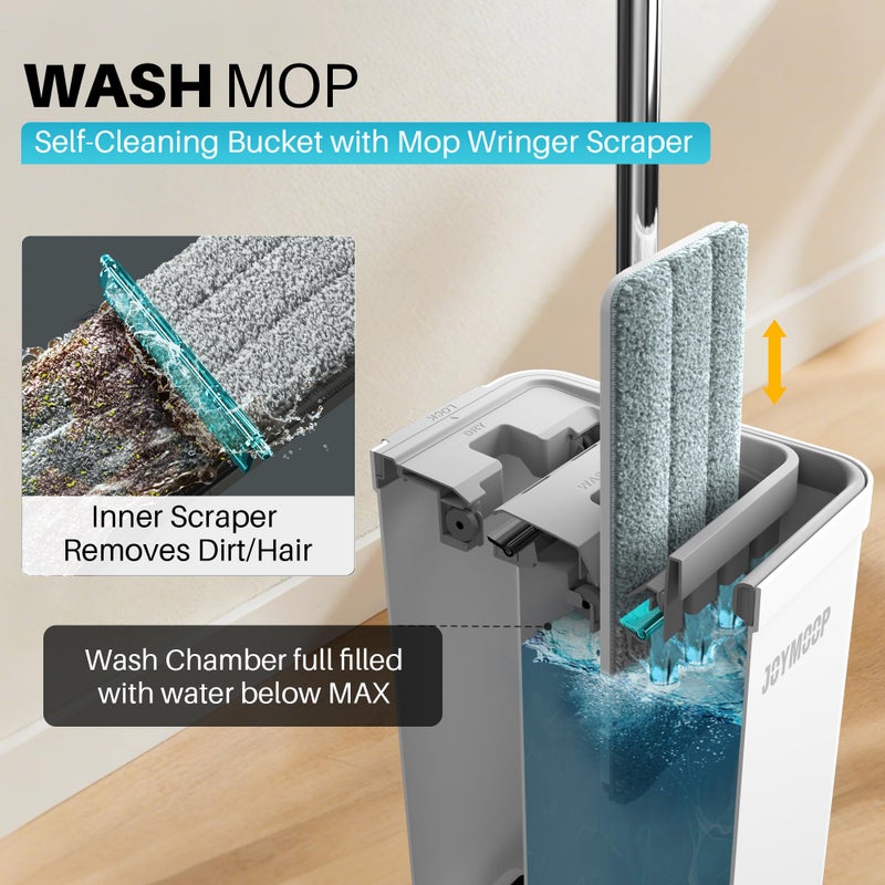 JOYMOOP Hands-Free Self-Cleaning Microfiber Mop and Bucket with Wringer Set for Home, Mops for Floor Cleaning and Wall Cleaner, Hardwood, Tile, Laminate, Vinyl Floors, Smooth Walls, and Glass Windows - Image 2