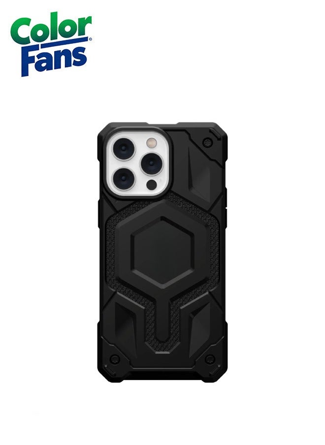 Color Fans Apple iPhone 13 Pro Case Kelvar 6.1" Monarch Pro Build-in Magnet Compatible with Magnet Charging Rugged Shockproof Dropproof Premium Protective Cover - Black  - Image 2