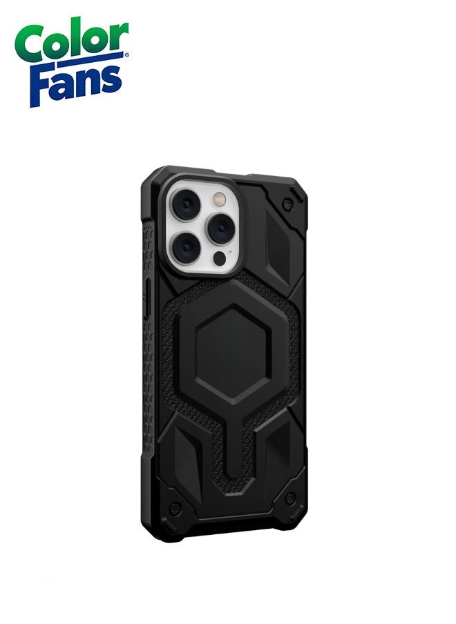 Color Fans Apple iPhone 13 Pro Case Kelvar 6.1" Monarch Pro Build-in Magnet Compatible with Magnet Charging Rugged Shockproof Dropproof Premium Protective Cover - Black  - Image 3