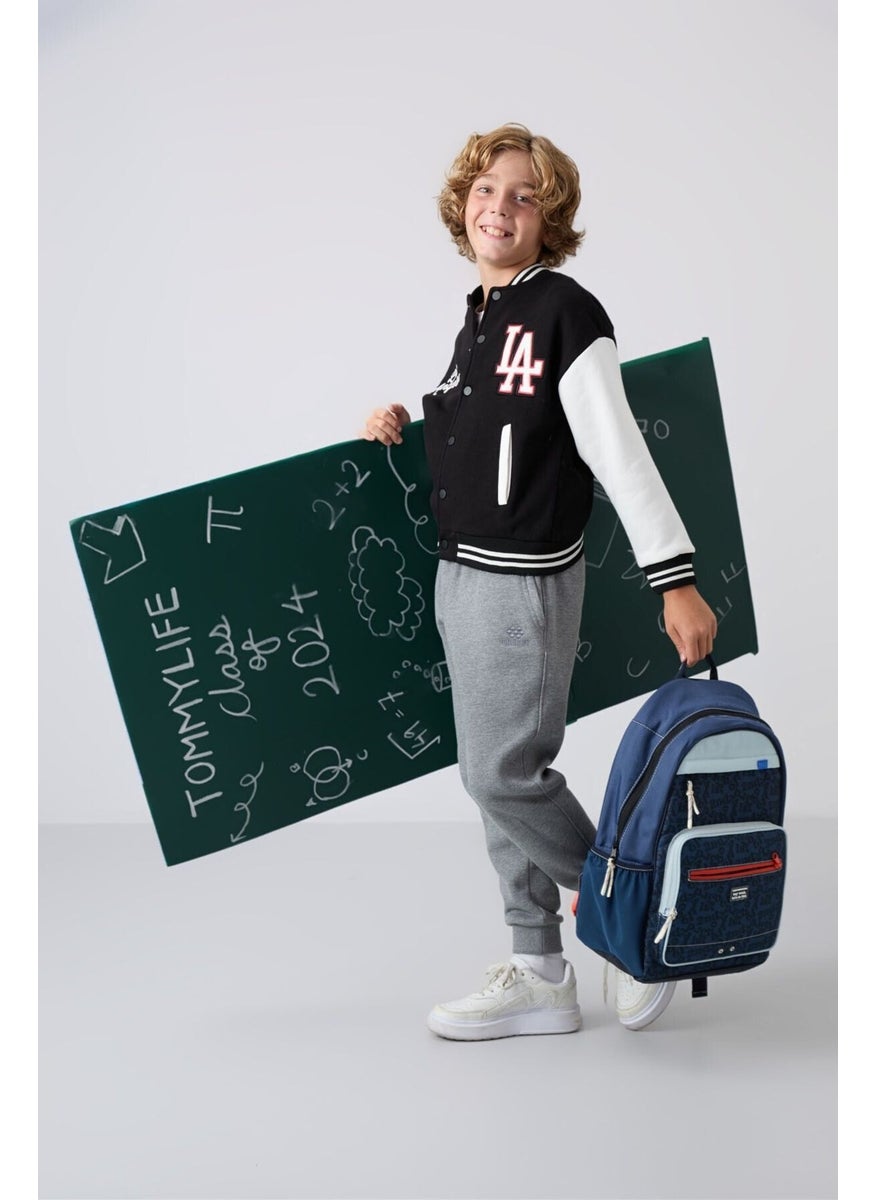 Tommy Life Black Cotton Thick Fluffy Soft Texture Standard Fit Embroidered Boy's College Jacket - 11258  - Image 1
