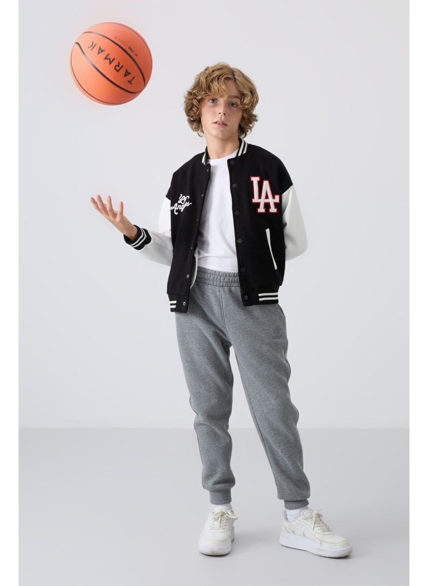 Tommy Life Black Cotton Thick Fluffy Soft Texture Standard Fit Embroidered Boy's College Jacket - 11258  - Image 4