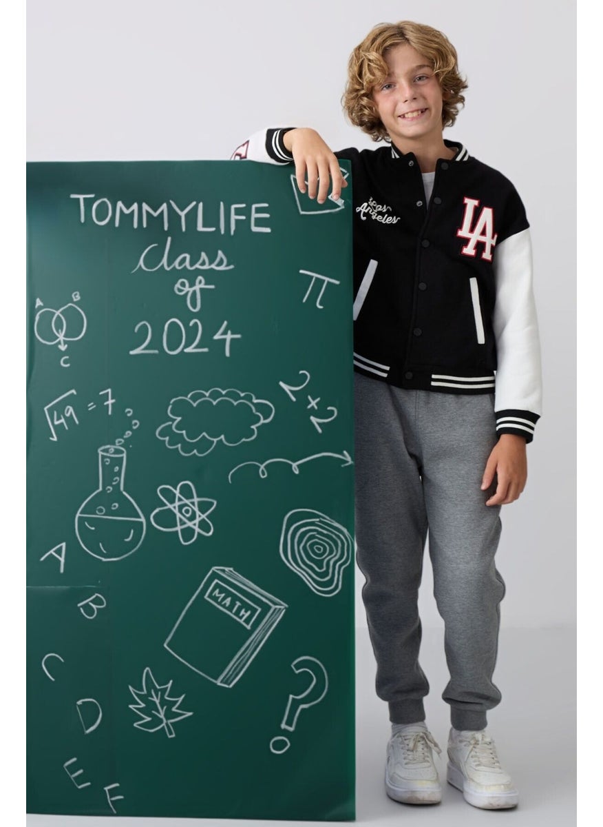 Tommy Life Black Cotton Thick Fluffy Soft Texture Standard Fit Embroidered Boy's College Jacket - 11258  - Image 2