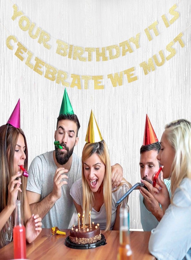 HIKLO Your Birthday It Is Celebrate We Must Banner - Gold Glitter Birthday Party Decorations, Baby Banner, Baby Cake Smash Photo Props, Hanging Party Supplies - Image 5